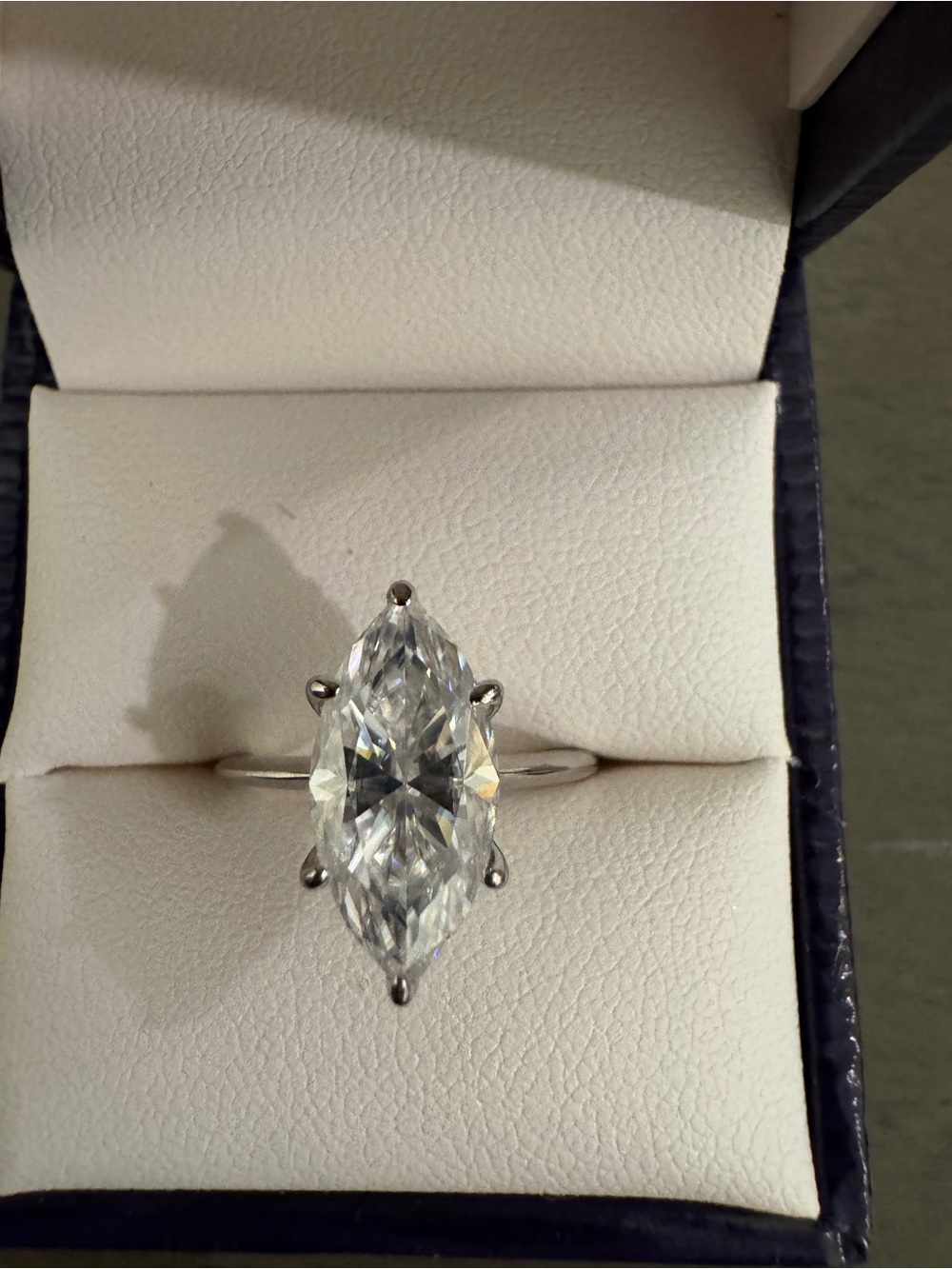 3 CT Marquise Moissanite Ring- S925- Rhodium Plated-Adjustable